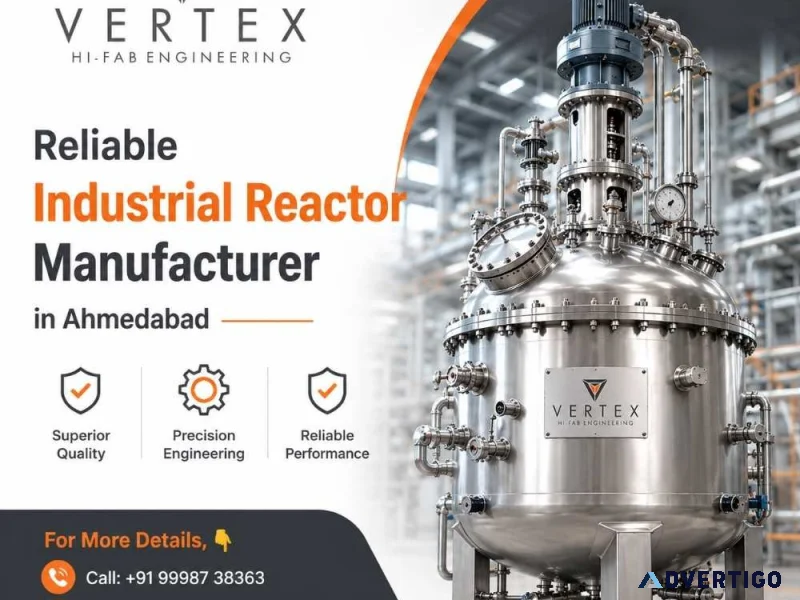 Reliable industrial reactor manufacturer in ahmedabad vertex h