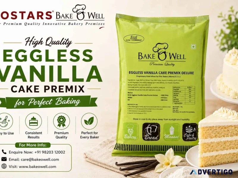 High quality eggless vanilla cake premix for perfect baking