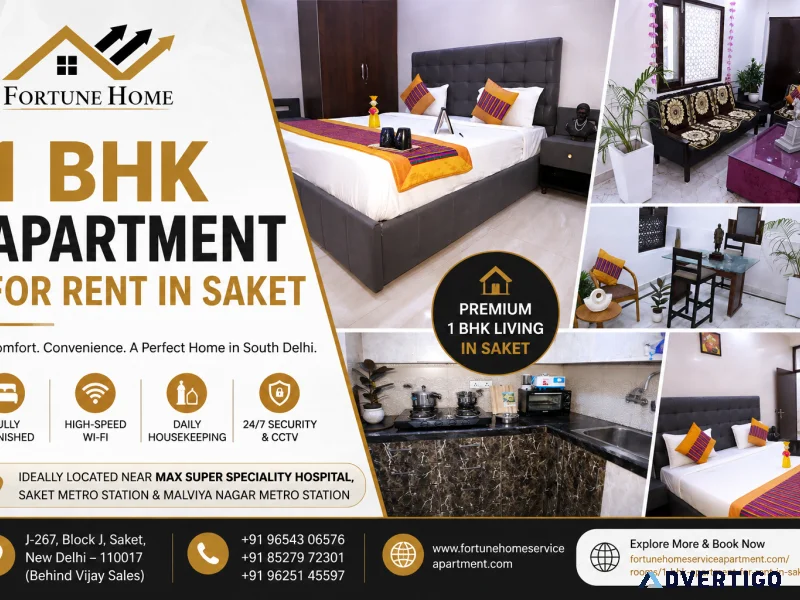 1 bhk apartment for rent in saket fully furnished comfortabl