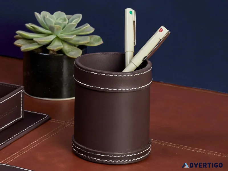 What is the best leather pen holder for an office desk