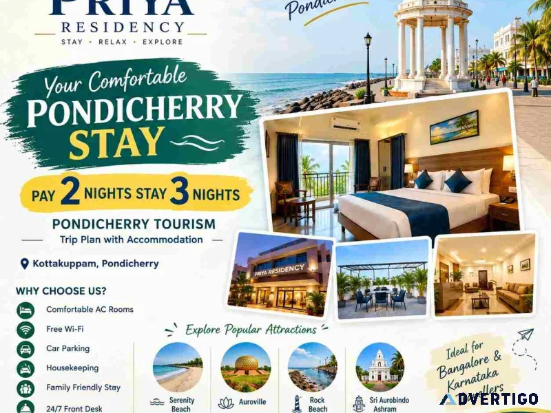 Looking for a comfortable pondicherry stay from bangalore