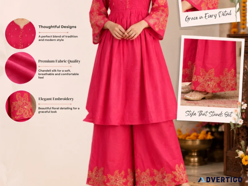 Fuchsia pink chanderi silk kurta set for effortless festive eleg