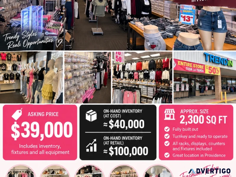 Trendin inc womens fashion boutique for sale 39000 providence