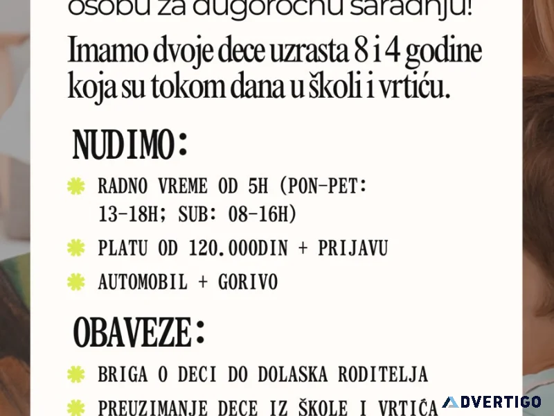 Posao za stalno briga o deci 4 i 8 godina