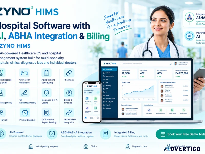 Hospital software with ai abha integration billing zyno him