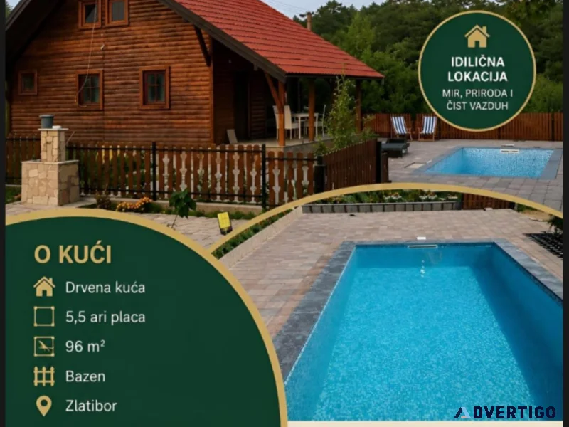 Zlatibor drvena kuca sa bazenom na prodaju 96 m2 na placu od 5