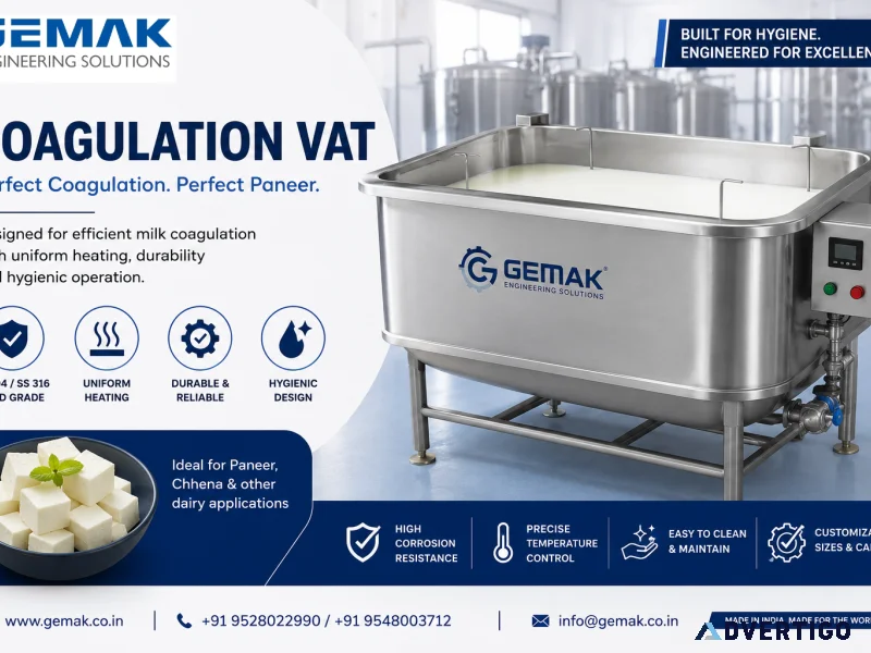 Coagulation vat for efficient paneer manufacturing and dairy pro