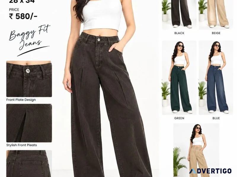 Blue18 womens highwaist pleated baggy fit jeans article 5473