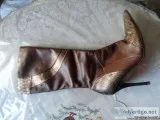 Two tone brown leather high heel boots