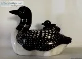 &quotRidding High&quot (Loon and Baby) Stone Sculpture by Gerald