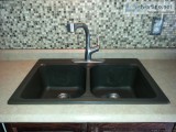 Blanco brown granite double sink with Kholer kitchen tap