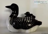 &quotRidding High&quot (Loon and Baby) Stone Sculpture by Gerald