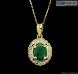 14KT Yellow Gold 1.07ct Emerald and Diamond Pendant With Chain
