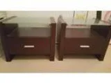 2x Bedside tables chocolate colour with glass tops
