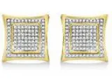 10k Yellow Gold Diamond Stud Earrings for Men Kite Shaped Large 