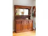Antique Art Nouveau Carved Walnut Mirror back Sideboard  Buffet