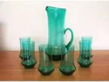 Vintage 60 s Aqua Glass MARTINI Cocktail Set