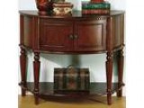 Brown finish wood console hall table with storage area and botto