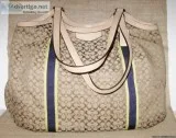Call Jannie - Coach Canvas Beige Tote Bag w Navy Accent