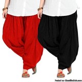 Pack of 2 Cotton Women Patiala Salwars Red and Black - All Sizes