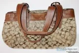 Call Jannie - Coach Tan Canvas Saddle Brown Leather Trim Handbag