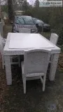White wicker DINING table with 4 chairs