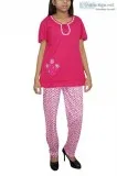 Women Nightwear Hosiery Top-Pajama Set Solid Pink Nighty M