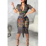 Lovely Casual Printed Lace-up Multicolor Knee Length Dress