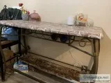 Metal and wood table and wine rack great condition moving