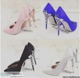 Metal Carved Heels Women Pumps