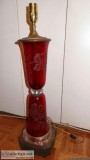 Vintage Tall Red Clear Glass Table Lamp