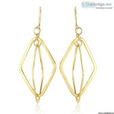 14k Yellow Gold Flat Open Diamond Interlaced Style Drop Earrings