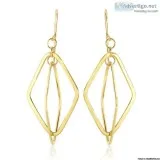14k Yellow Gold Flat Open Diamond Interlaced Style Drop Earrings