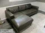 West Elm Leather Chaise Lounge Couch