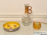 Rare Carl Aubock Mid Century Optic Glass Decanter and Ashtray