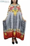 Womens Maxi Kaftan Digital Print Grey Red Viscose Kimono Nightwe