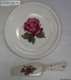 VINTAGE HARKER POTTERY ROSE CAKE PLATE PLATTER and SERVER SET