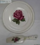 VINTAGE HARKER POTTERY ROSE CAKE PLATE PLATTER and SERVER SET