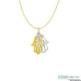 Two Layer Hamsa Pendant in 14k Two Tone Gold