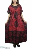 Womens Kaftan Nighty Red Black Printed Cotton Nightwear Free Siz