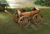 RUSTIC COUNTRY WOOD APPLE BARREL PLANTER WAGON