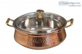 Nutristar Serving Dishes Steel Copper Handi Bowl with Glass Lid 