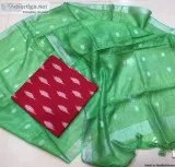Pastel shades linen dupatta with original ikkat cotton top fabri