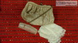 Vintage Clutch Purse with Antique Comb and Handkerchief