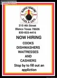 Help wanted waitress cashier cook dishwasher