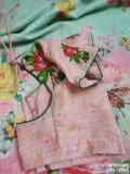Beautiful floral linen silk sarees with awesome blouse