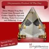 Buy Feng Shui Crystal Glass Pyramid with Golden Stand For Spirit