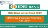 IDBI Bank Admit Card 2019 &ndash20 (SO) Group Discussion Intervi