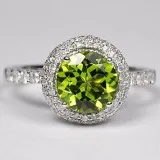 Womens Green Peridot Diamond Halo Ring 14K White Gold