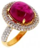 Womens Cabochon Tourmaline Diamond Ring 18K Yellow Gold